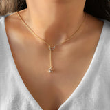 Shooting Star Moon Crescent Diamond Necklace in 14K Yellow Gold