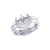 Nighttime Moon Star Lovers Detachable Diamond Ring in Sterling Silver