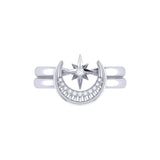 Nighttime Moon Star Lovers Detachable Diamond Ring in 14K White Gold