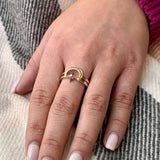 Nighttime Moon Star Lovers Two-Tone Detachable Diamond Ring in 14K Gold