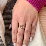 Nighttime Moon Star Lovers Two-Tone Detachable Diamond Ring in 14K Gold