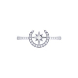 Crescent North Star Diamond Ring in 14K White Gold