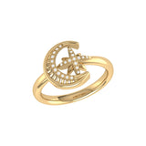 Moon-Cradled Star Diamond Ring in 14K Yellow Gold