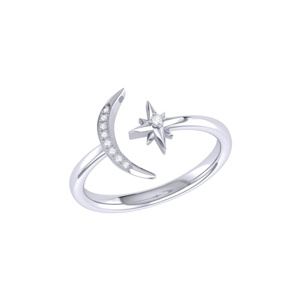 Starlit Moon Diamond Ring in Sterling Silver