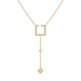 Street Light Open Square Bolo Adjustable Diamond Lariat Necklace in 14K Yellow Gold Vermeil on Sterling Silver