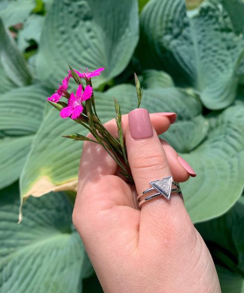 On Point Triangle Diamond Ring in Sterling Silver