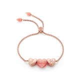 Luv Me Rhodochrosite Bolo Adjustable I Love You Heart Bracelet in 14K Rose Gold Plated Sterling Silver