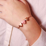 Luv Me Rhodochrosite Bolo Adjustable I Love You Heart Bracelet in 14K Rose Gold Plated Sterling Silver