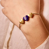 Luv Me Sodalite Bolo Adjustable I Love You Heart Bracelet in 14K Yellow Gold Plated Sterling Silver