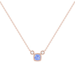 Cushion Cut Tanzanite & Diamond Birthstone Necklace In 14K Rose Gold