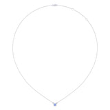 Cushion Cut Tanzanite & Diamond Birthstone Necklace In 14K White Gold