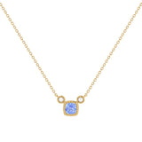 Cushion Cut Tanzanite & Diamond Birthstone Necklace In 14K Yellow Gold