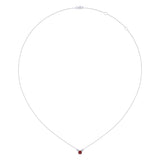 Cushion Cut Garnet & Diamond Birthstone Necklace In 14K White Gold