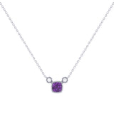 Cushion Cut Amethyst & Diamond Birthstone Necklace In 14K White Gold