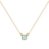 Cushion Cut Aquamarine & Diamond Birthstone Necklace In 14K Yellow Gold