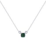 Cushion Cut Emerald & Diamond Birthstone Necklace In 14K White Gold