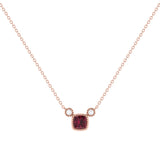 Cushion Cut Ruby & Diamond Birthstone Necklace In 14K Rose Gold