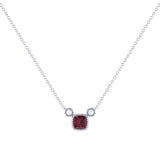 Cushion Cut Ruby & Diamond Birthstone Necklace In 14K White Gold