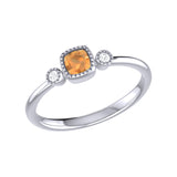 Cushion Cut Citrine & Diamond Birthstone Ring In 14K White Gold