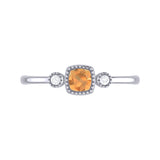Cushion Cut Citrine & Diamond Birthstone Ring In 14K White Gold