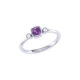 Cushion Cut Amethyst & Diamond Birthstone Ring in 14K White Gold