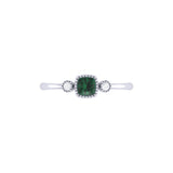 Cushion Cut Emerald & Diamond Birthstone Ring In 14K White Gold