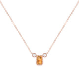 Emerald Cut Citrine & Diamond Birthstone Necklace In 14K Rose Gold