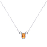 Emerald Cut Citrine & Diamond Birthstone Necklace In 14K White Gold
