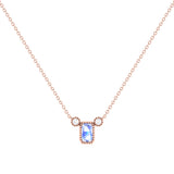 Emerald Cut Tanzanite & Diamond Birthstone Necklace In 14K Rose Gold