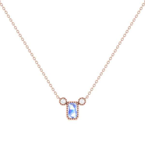 Emerald Cut Tanzanite & Diamond Birthstone Necklace In 14K Rose Gold