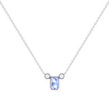 Emerald Cut Tanzanite & Diamond Birthstone Necklace In 14K White Gold