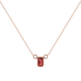 Emerald Cut Garnet & Diamond Birthstone Necklace In 14K Rose Gold