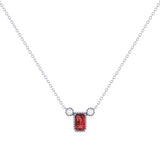 Emerald Cut Garnet & Diamond Birthstone Necklace In 14K White Gold