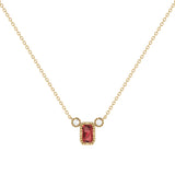 Emerald Cut Garnet & Diamond Birthstone Necklace In 14K Yellow Gold