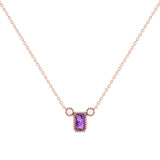 Emerald Cut Amethyst & Diamond Birthstone Necklace In 14K Rose Gold
