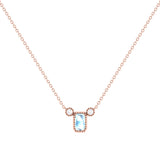 Emerald Cut Aquamarine & Diamond Birthstone Necklace In 14K Rose Gold