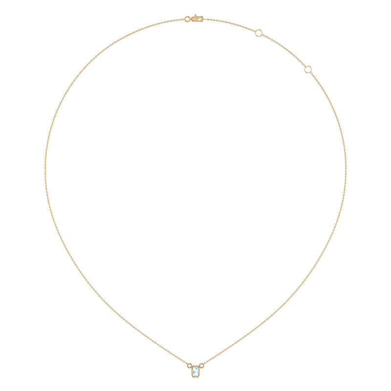 Emerald Cut Aquamarine & Diamond Birthstone Necklace In 14K Yellow Gold