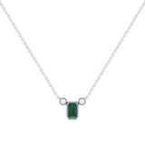 Emerald Cut Emerald & Diamond Birthstone Necklace In 14K White Gold