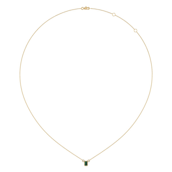Emerald Cut Emerald & Diamond Birthstone Necklace In 14K Yellow Gold
