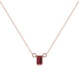 Emerald Cut Ruby & Diamond Birthstone Necklace In 14K Rose Gold