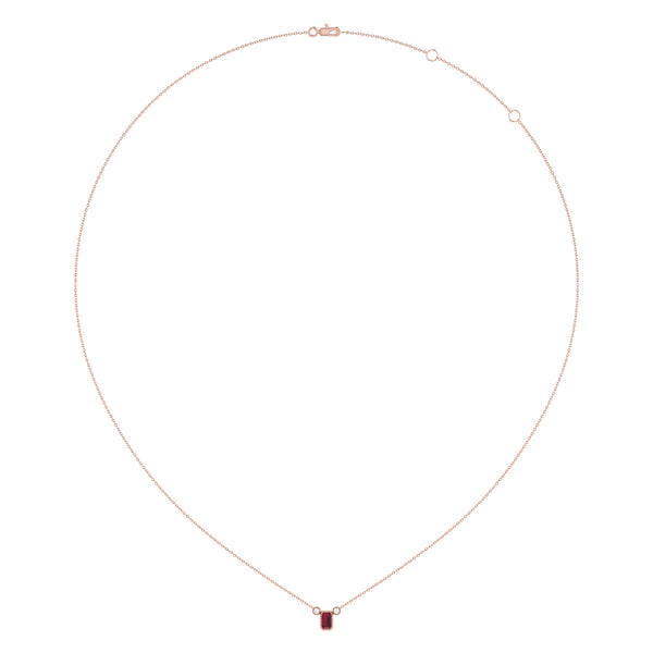 Emerald Cut Ruby & Diamond Birthstone Necklace In 14K Rose Gold