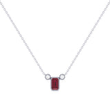 Emerald Cut Ruby & Diamond Birthstone Necklace In 14K White Gold