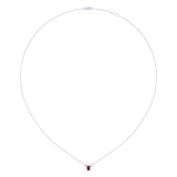 Emerald Cut Ruby & Diamond Birthstone Necklace In 14K White Gold