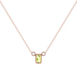 Emerald Cut Peridot & Diamond Birthstone Necklace In 14K Rose Gold