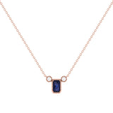 Emerald Cut Sapphire & Diamond Birthstone Necklace In 14K Rose Gold