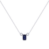 Emerald Cut Sapphire & Diamond Birthstone Necklace In 14K White Gold