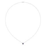 Emerald Cut Sapphire & Diamond Birthstone Necklace In 14K White Gold