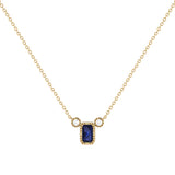 Emerald Cut Sapphire & Diamond Birthstone Necklace In 14K Yellow Gold