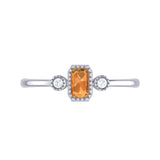 Emerald Cut Citrine & Diamond Birthstone Ring In 14K White Gold
