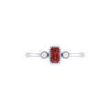 Emerald Cut Garnet & Diamond Birthstone Ring In 14K White Gold